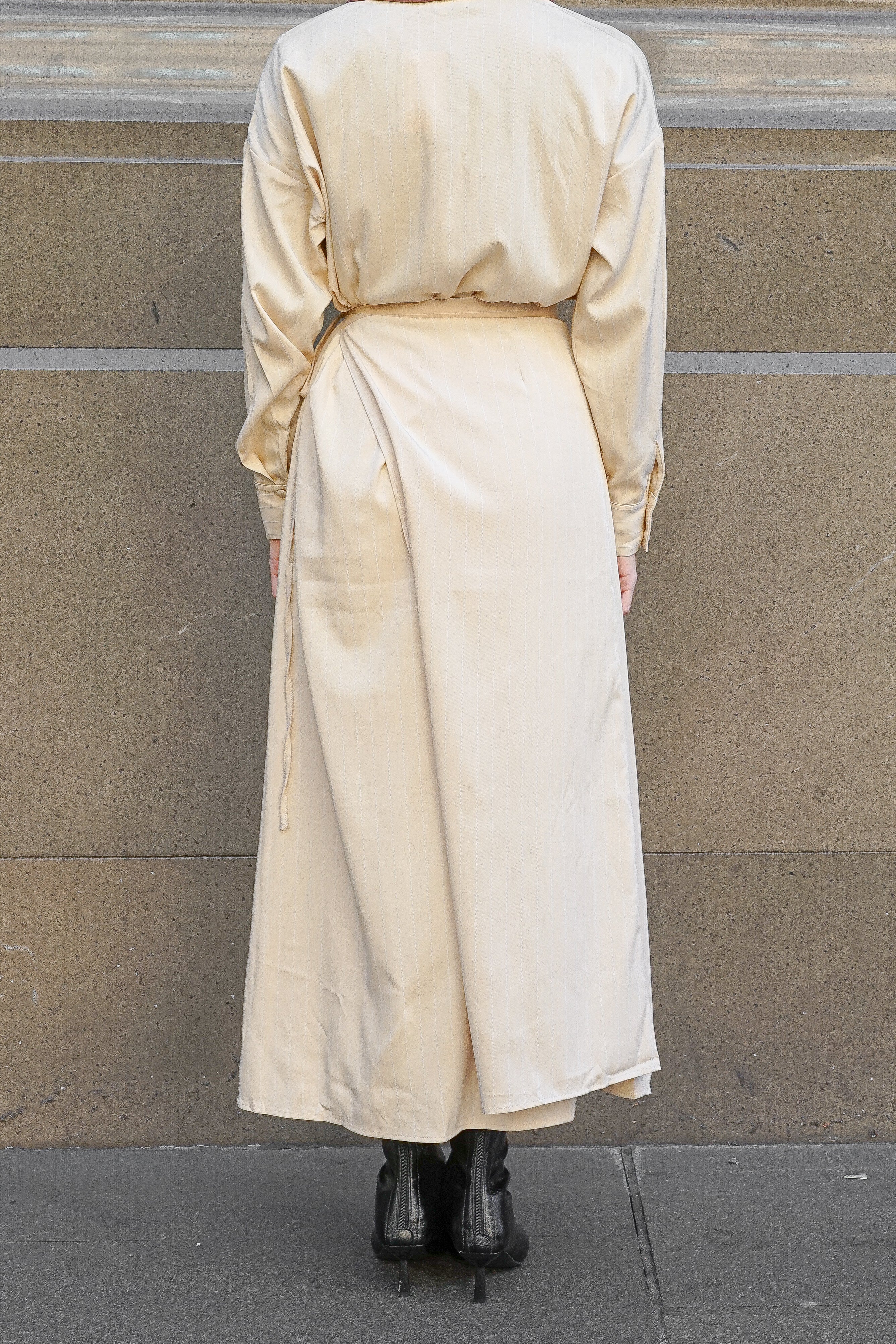 Arden Stripe Shirt Dress - Nude - White lines