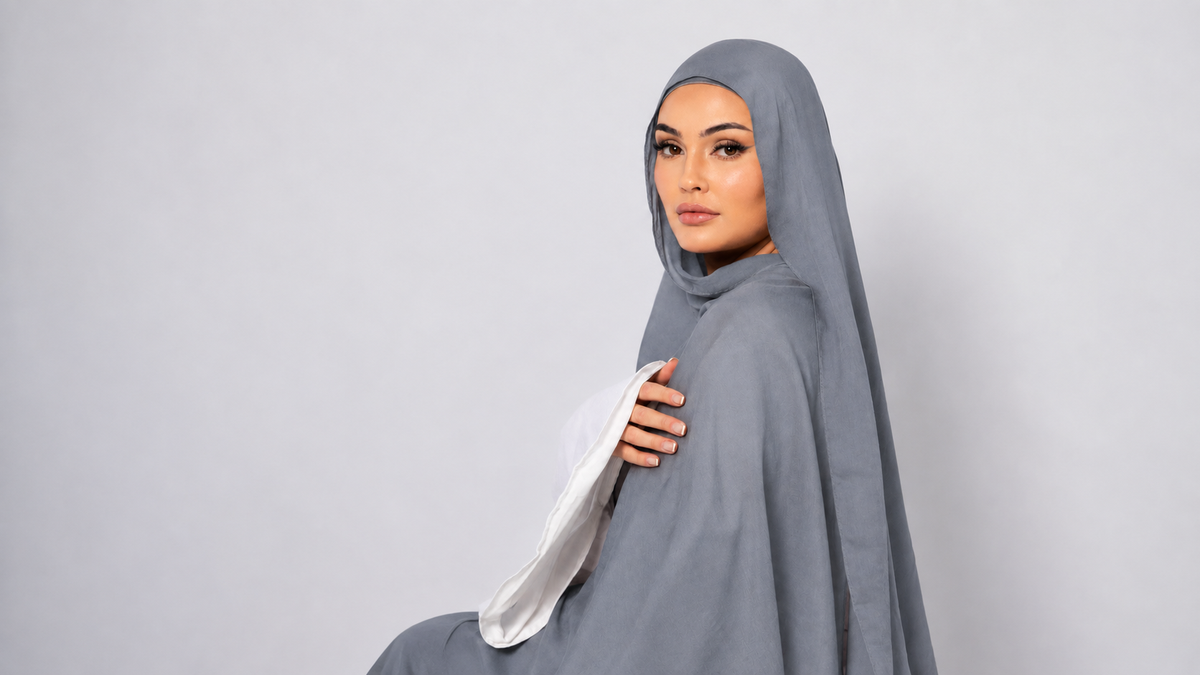 Blue Haze Modal Hijab with matching under cap in soft blue for a polished modest look
