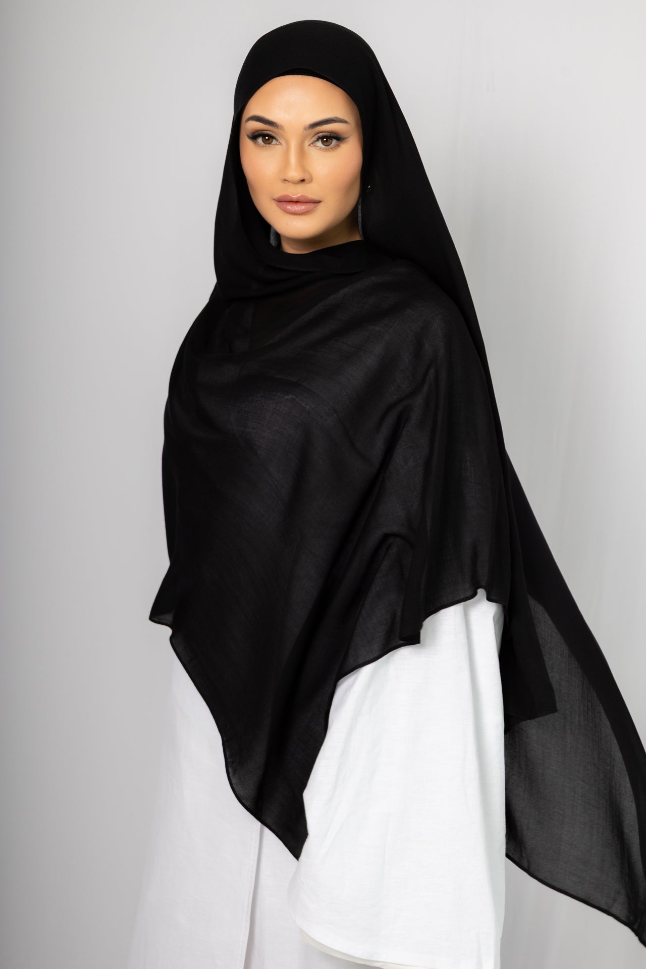 Classic Black Modal Hijab Comes with Matching Under Cap