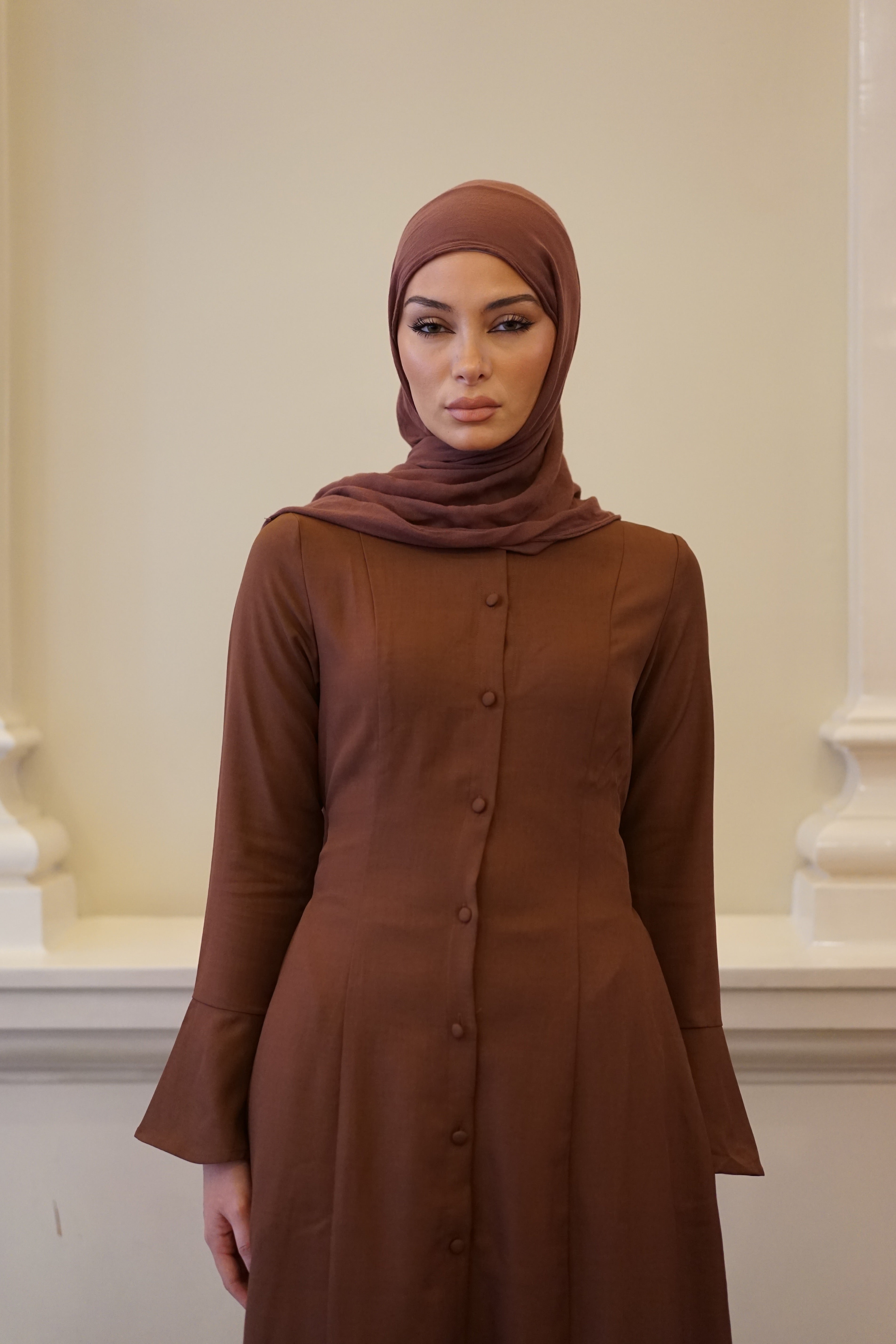 Amara Flare Button Dress - Brown