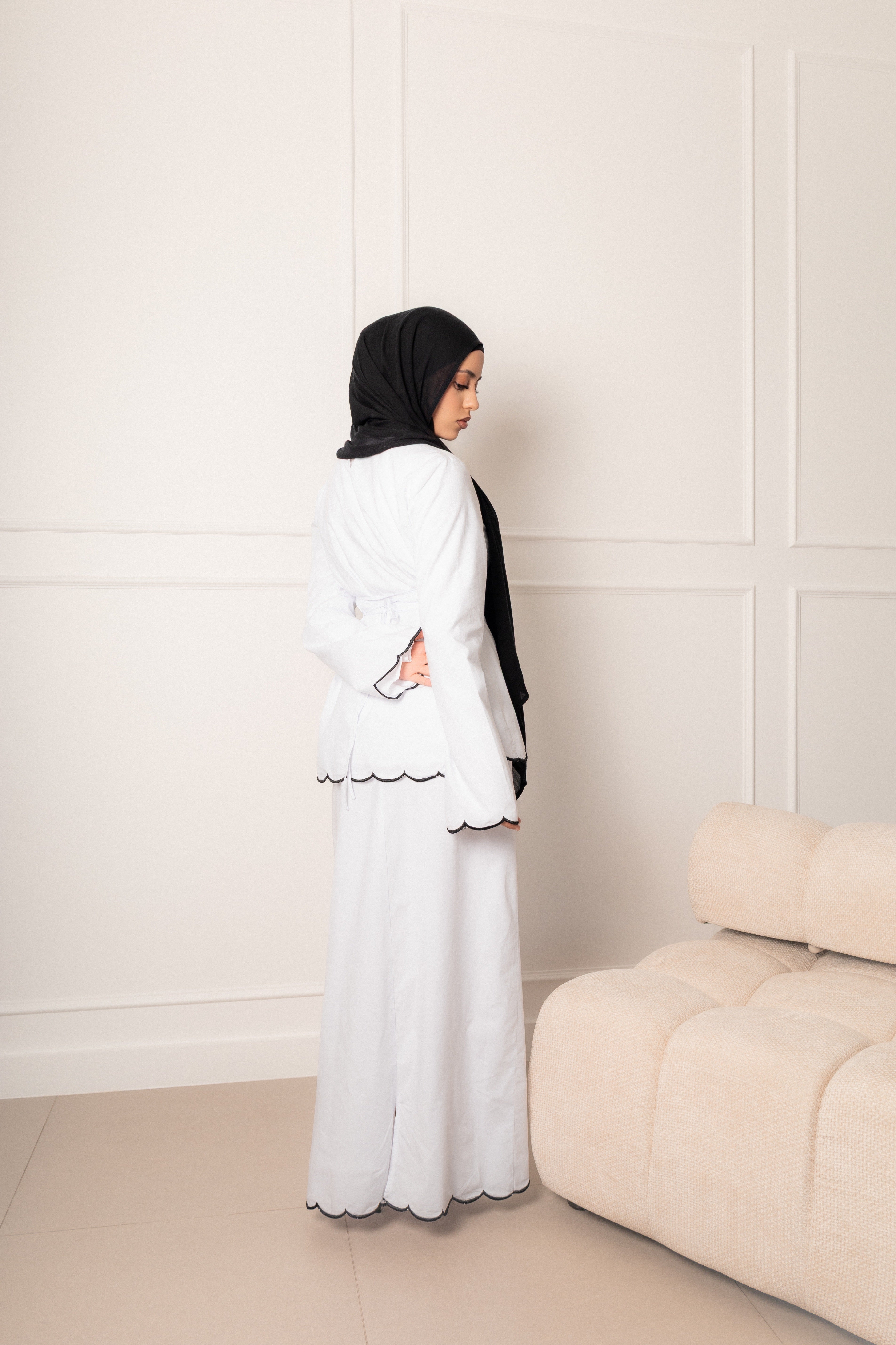 Odette Scallop Set White Two Piece Top and Skirt