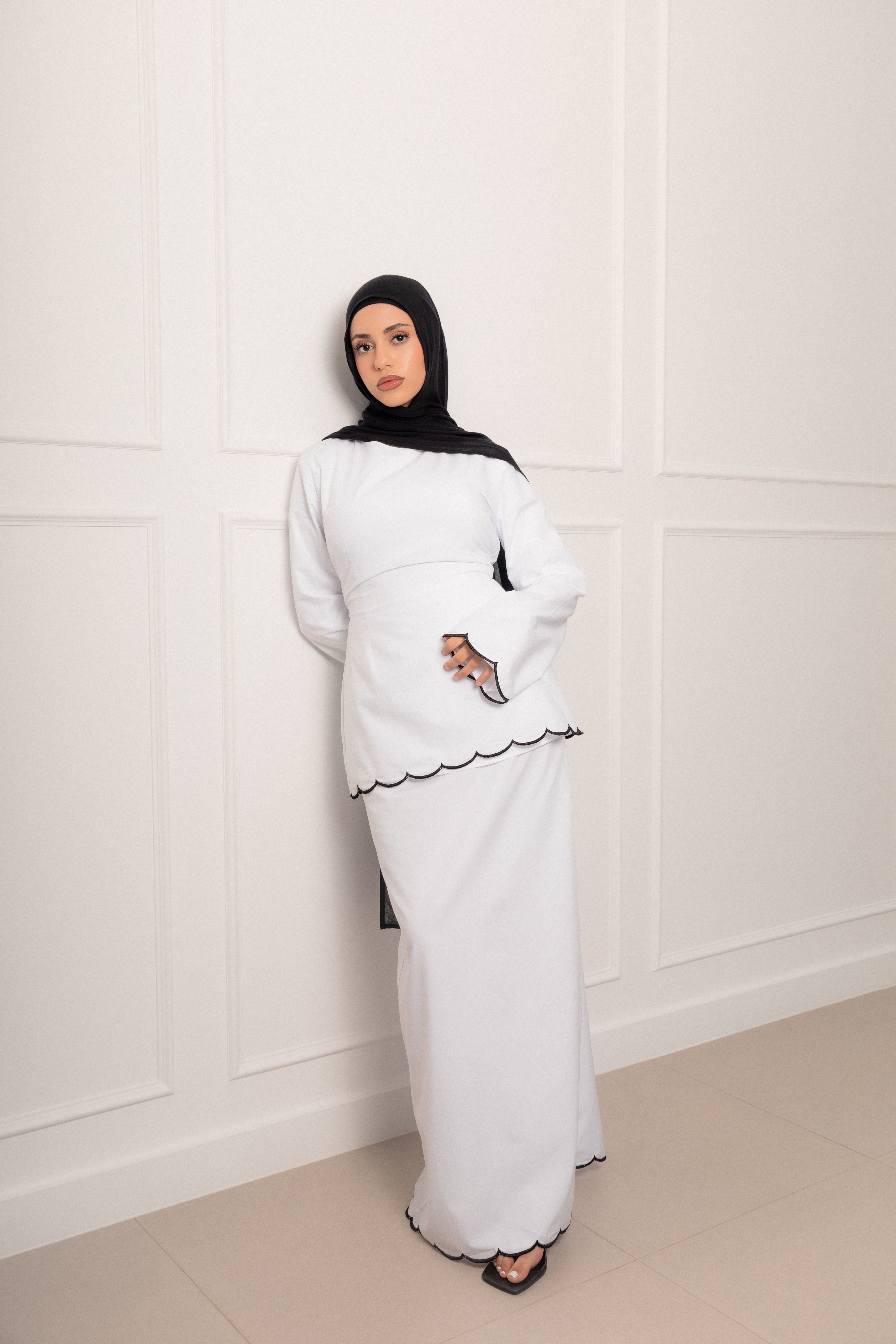 Odette Scallop Set White Two Piece Top and Skirt