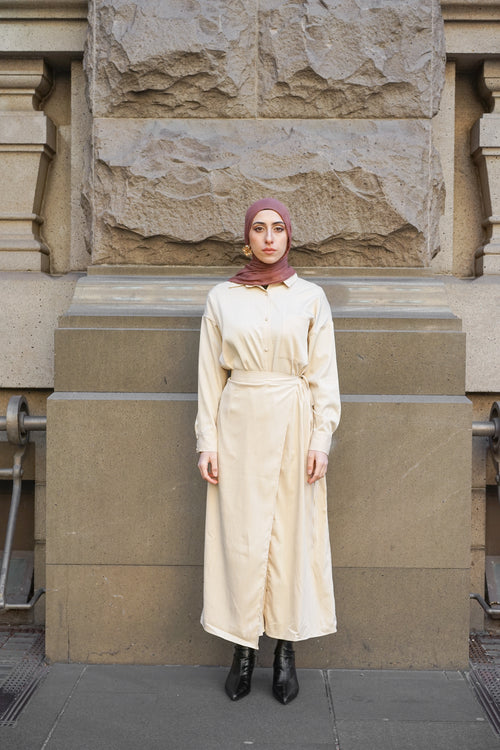 Arden Shirt Dress Beige White Lines