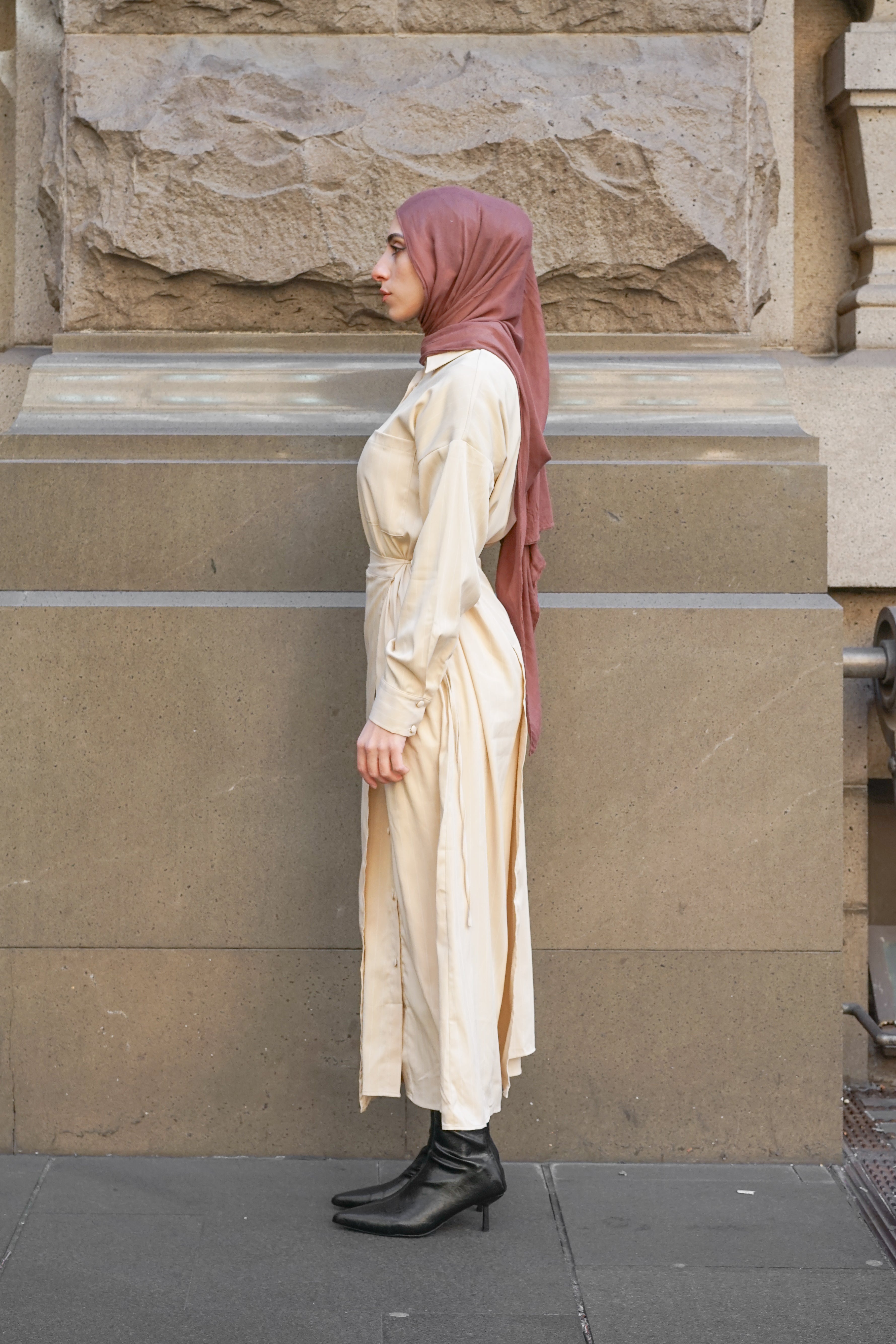 Arden Stripe Shirt Dress - Nude - White lines
