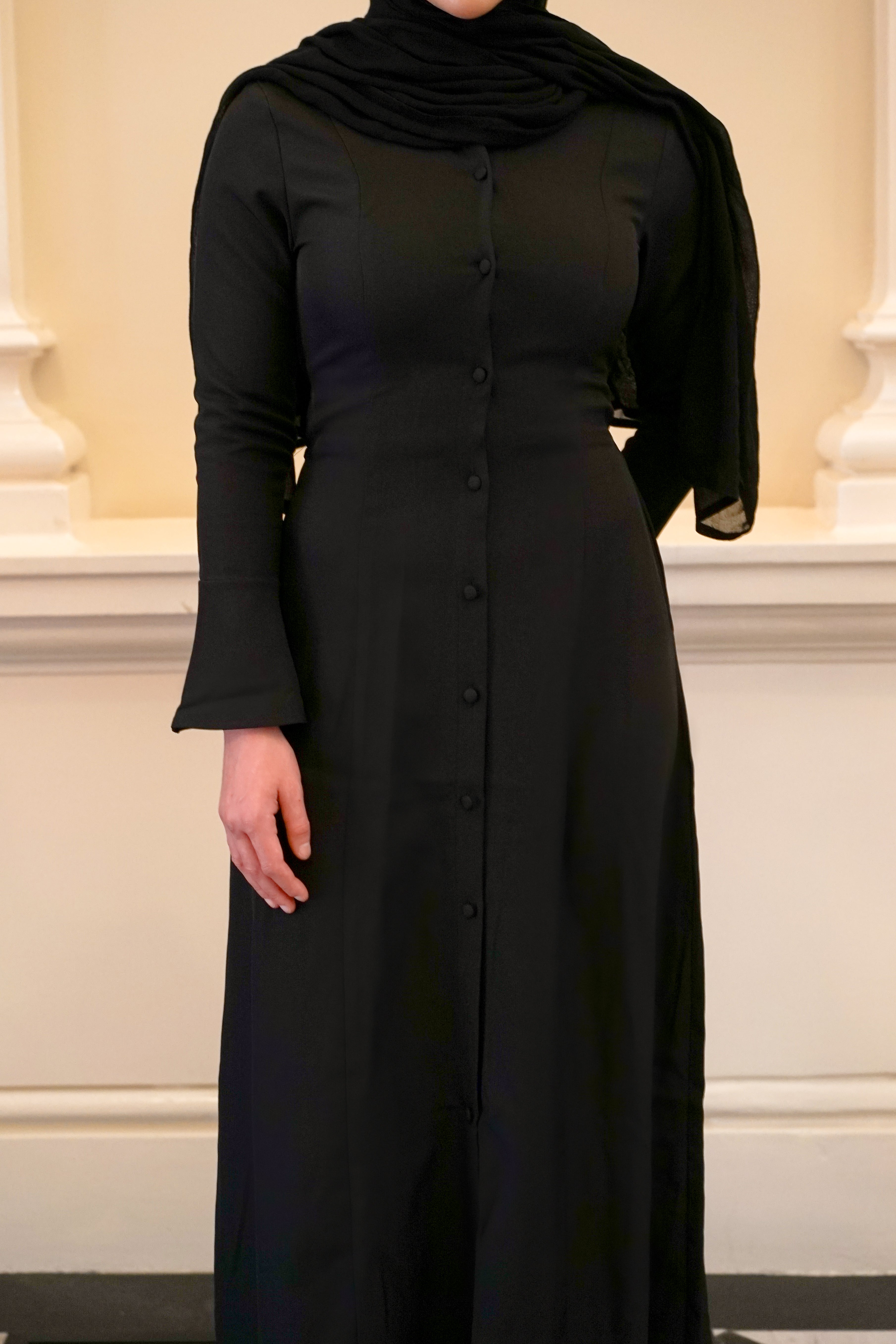 Amara Flare Button Dress - Black
