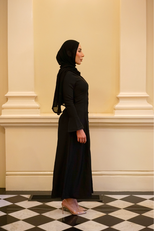 Black Amara Flare Button Dress
