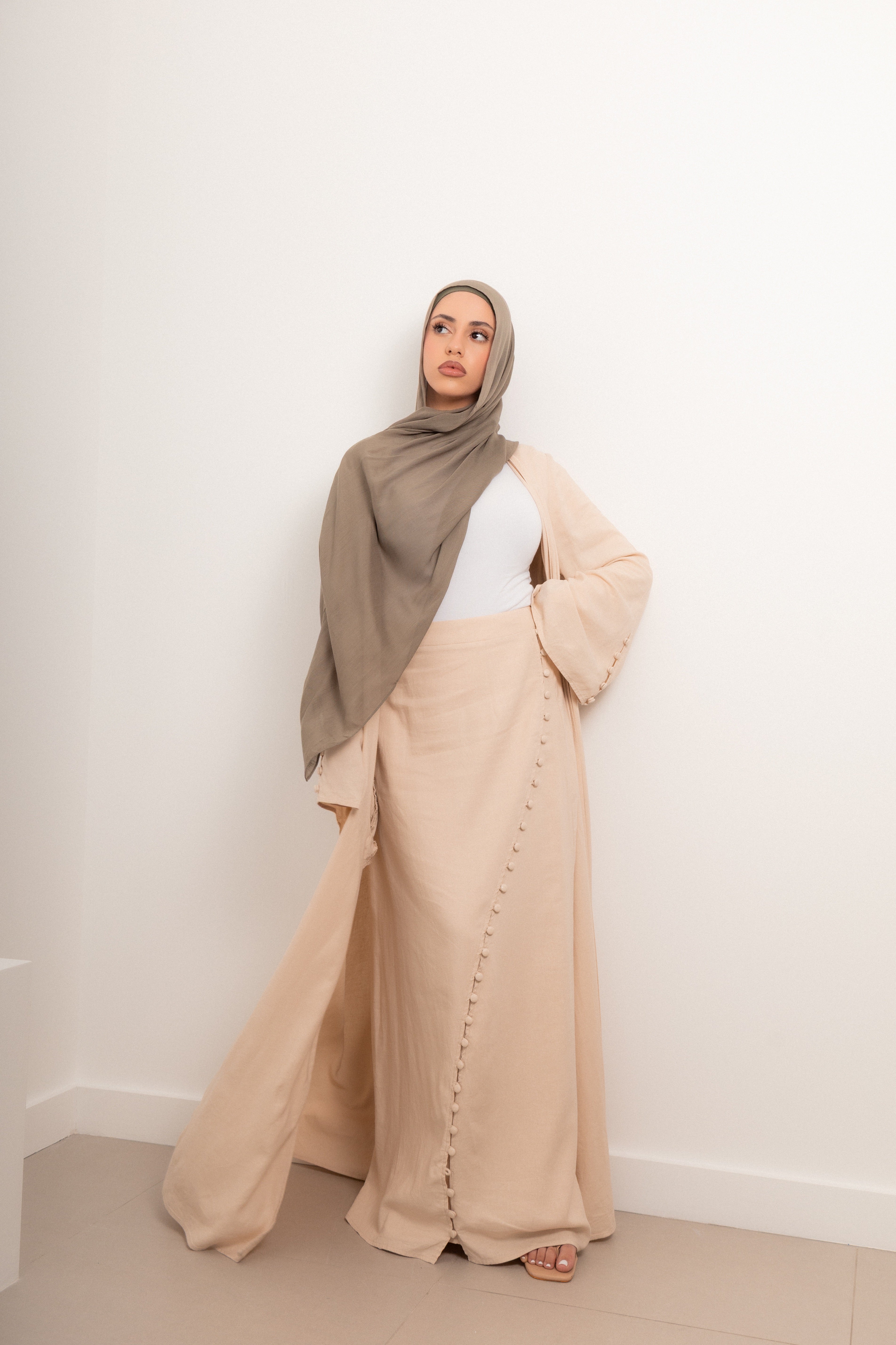 Elea Linen Set Button Linen Set Skirt and Cardigan