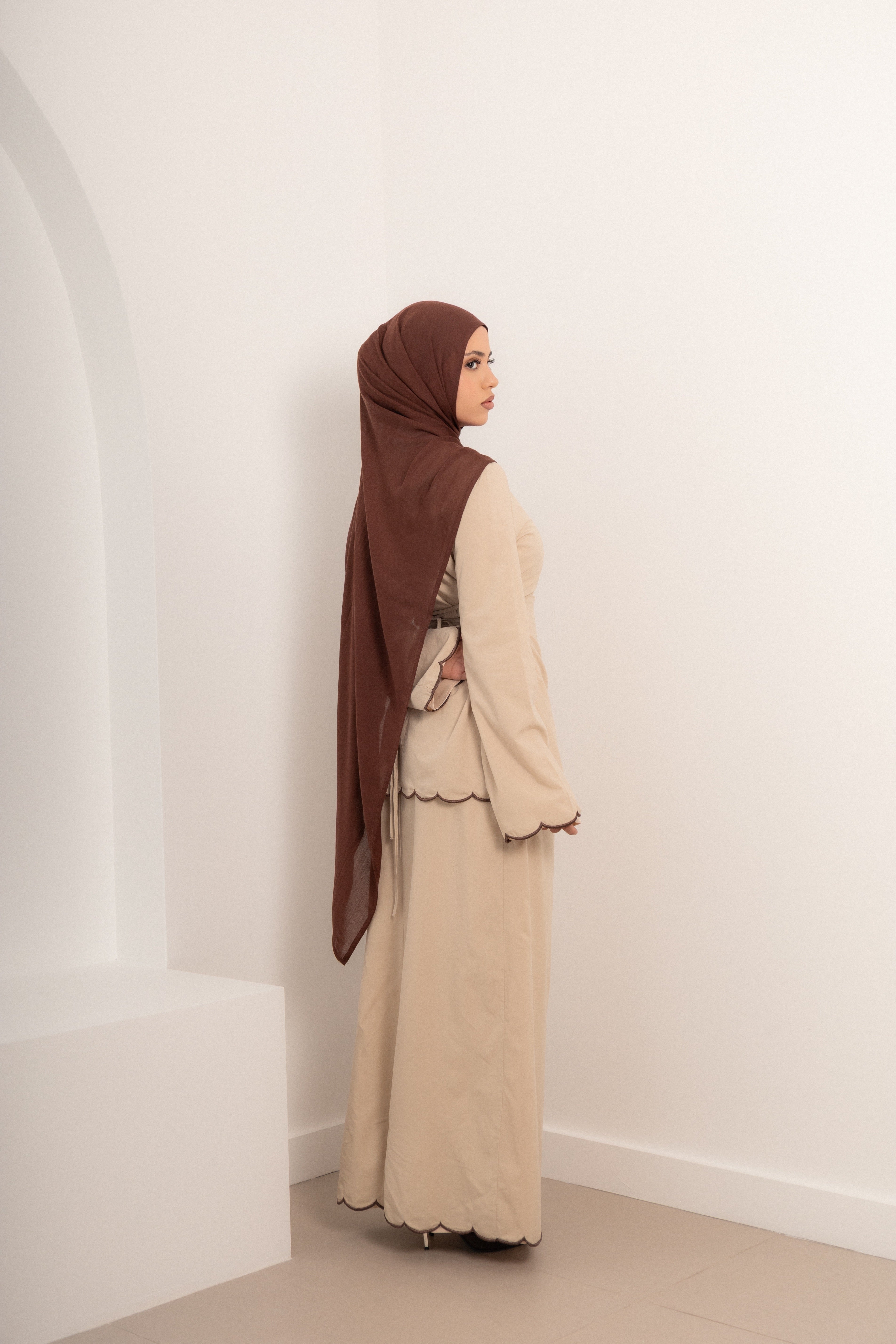 Odette Scallop Set Beige Two Piece Top and Skirt