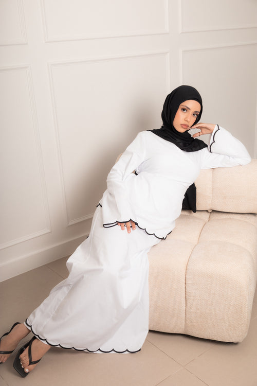 Odette Scallop Set White Two Piece Top and Skirt