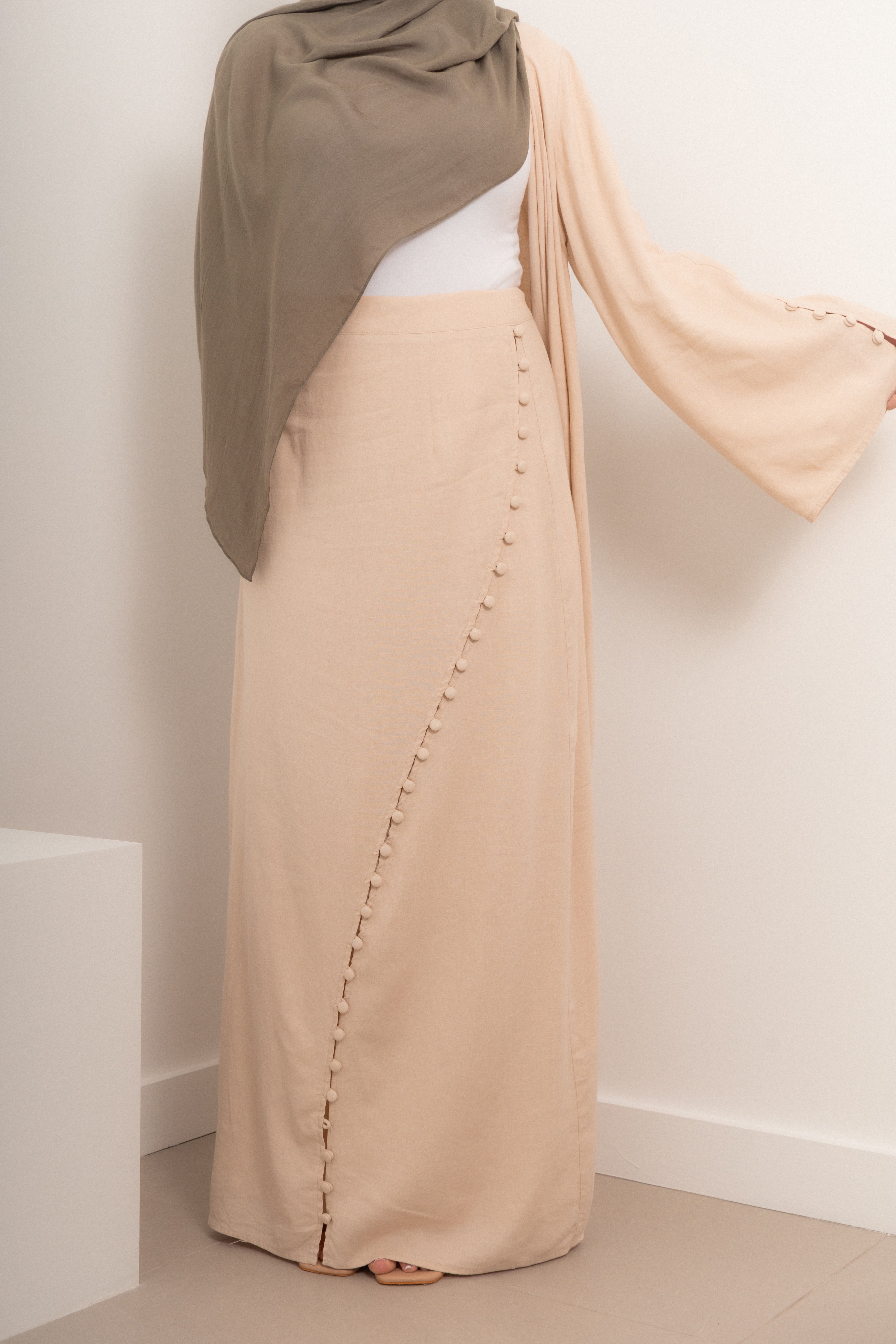 Elea Linen Set Button Linen Set Skirt and Cardigan